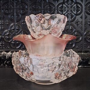 Mikasa Bella Rose Pink Floral Glass Serving Bowl Set, Vintage Nesting Bowls